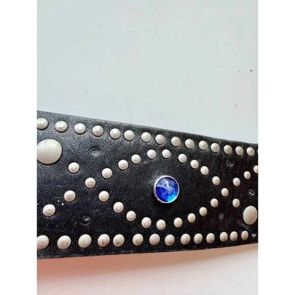 GAP Black Leather Jewel Embossed Studded Card Suit Hip Belt, Size 32/M - Picture 9 of 16